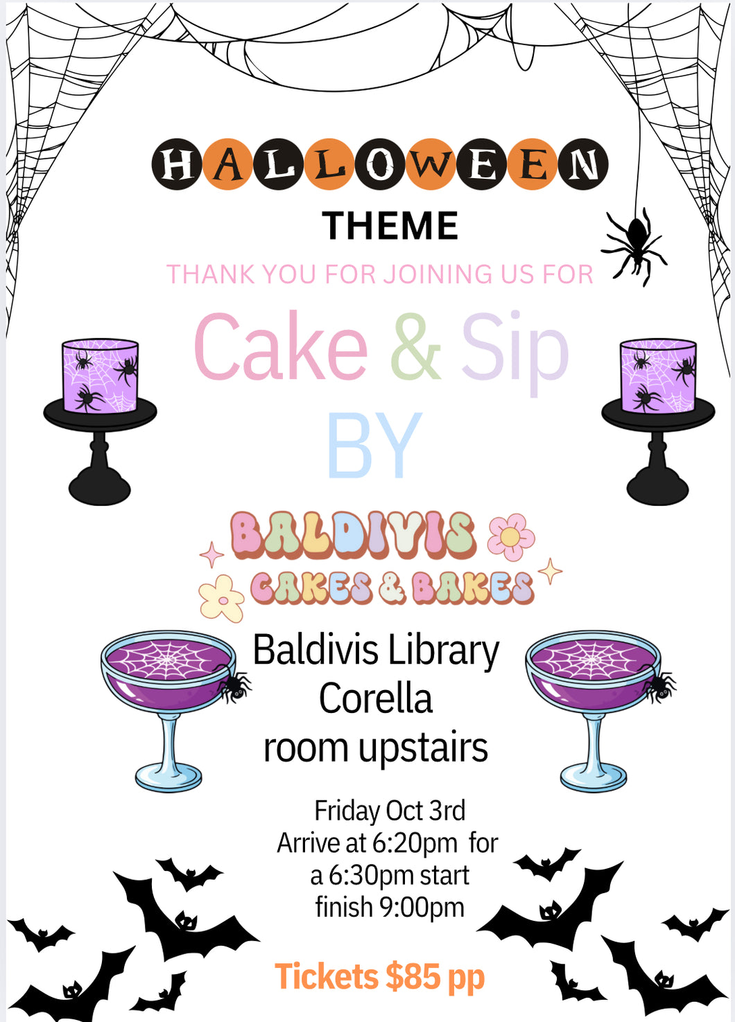 Cake & Sip Halloween Theme October 3rd 2025